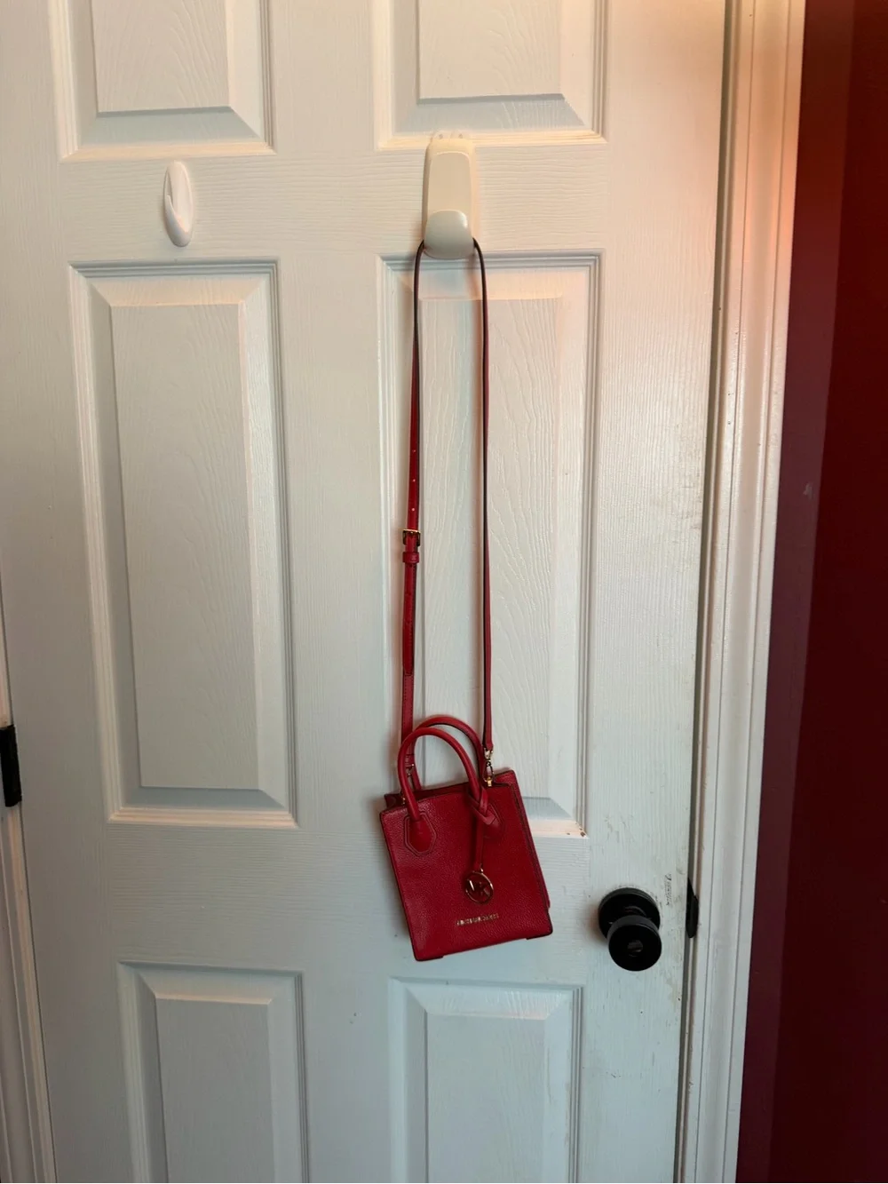 Michael Kors Red Pebbled Leather Mini Tote with Gold MK Charm